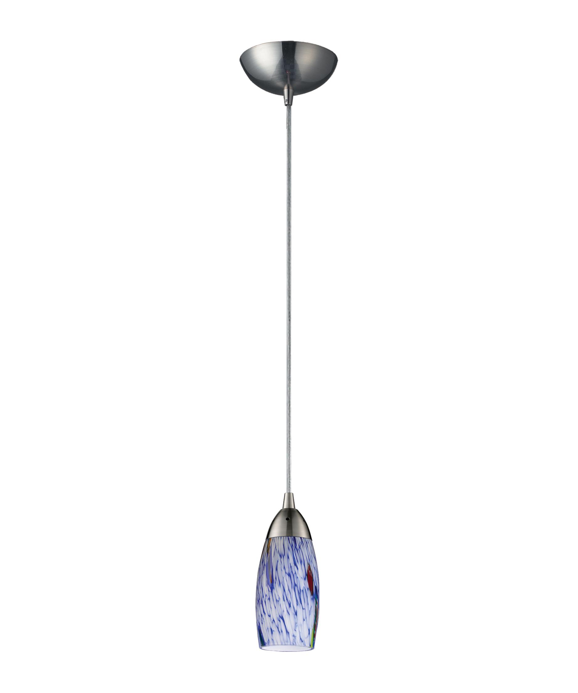 Elk Lighting Milan 3 Inch Wide 1 Light Mini Pendant Capitol Shown In Satin Nickel Finish And Starburst Blue Glass