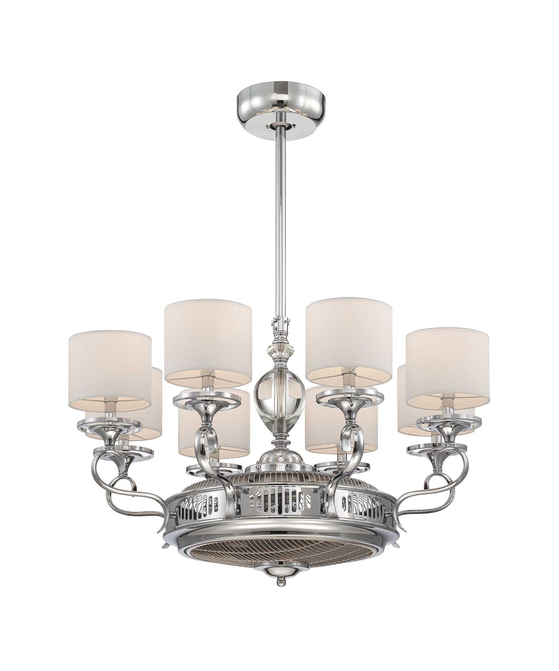 Savoy House Levantara 34 Inch Chandelier Ceiling Fan Capitol Shown In Chrome Finish And White Shade